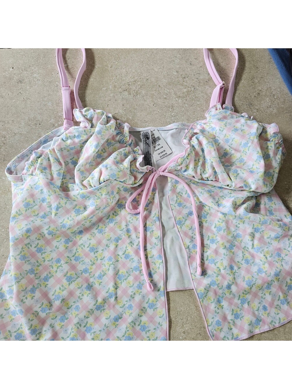 Pink by Frankies Bikinis PINK Floral Print Camisole Tank Top XL NEW